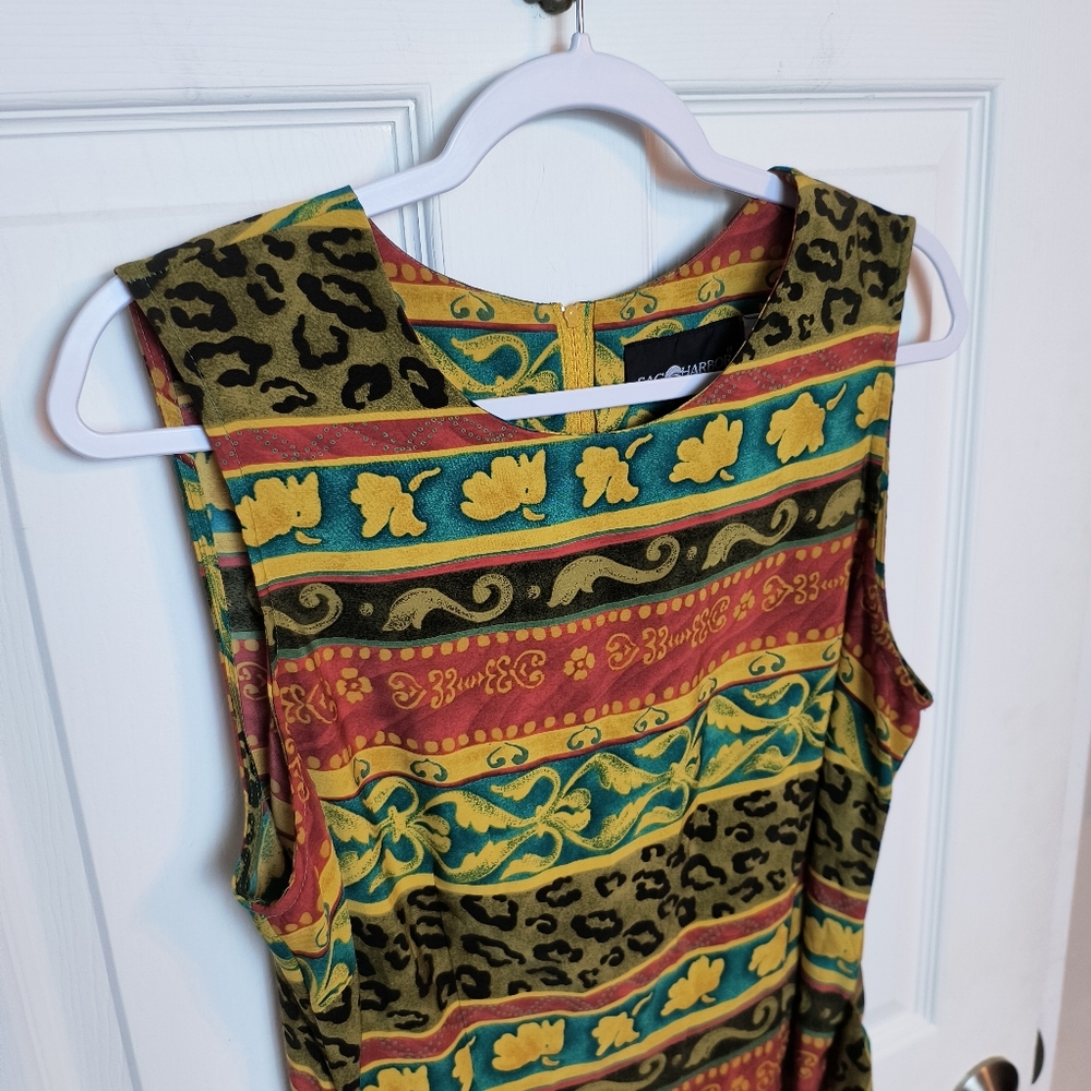 Vintage SAG HARBOR Tribal/Animal Print  Faux Wrap  Sleeveless Midi Dress Sz 14 - Picture 3 of 7